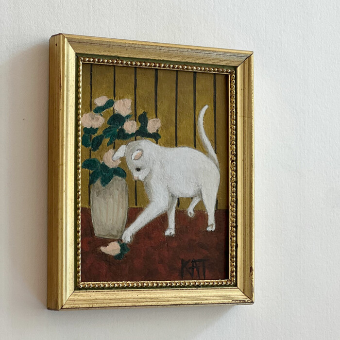 Peinture Le chat blanc aux pétales roses – Image 4