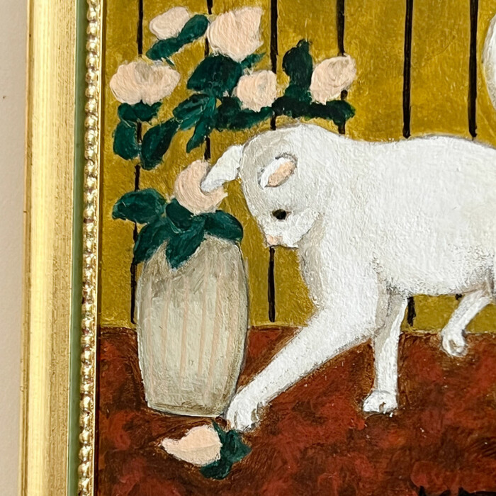 Peinture Le chat blanc aux pétales roses – Image 5