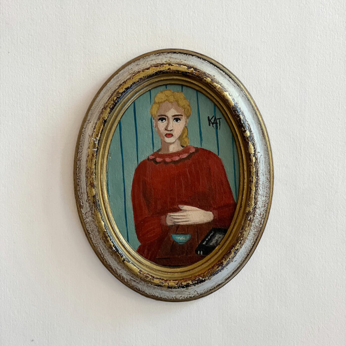 Peinture La femme au pull rouge