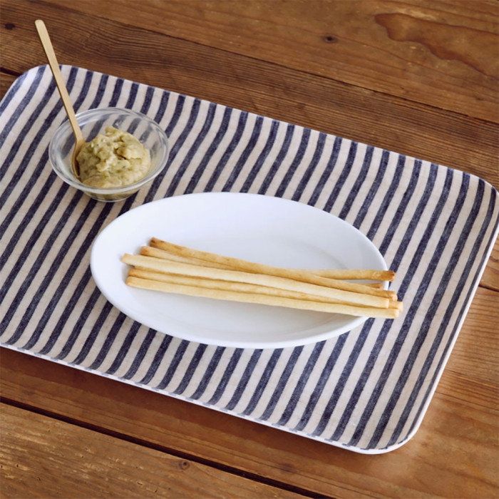 Plateau en lin 3 tailles- Larges rayures noires et blanches